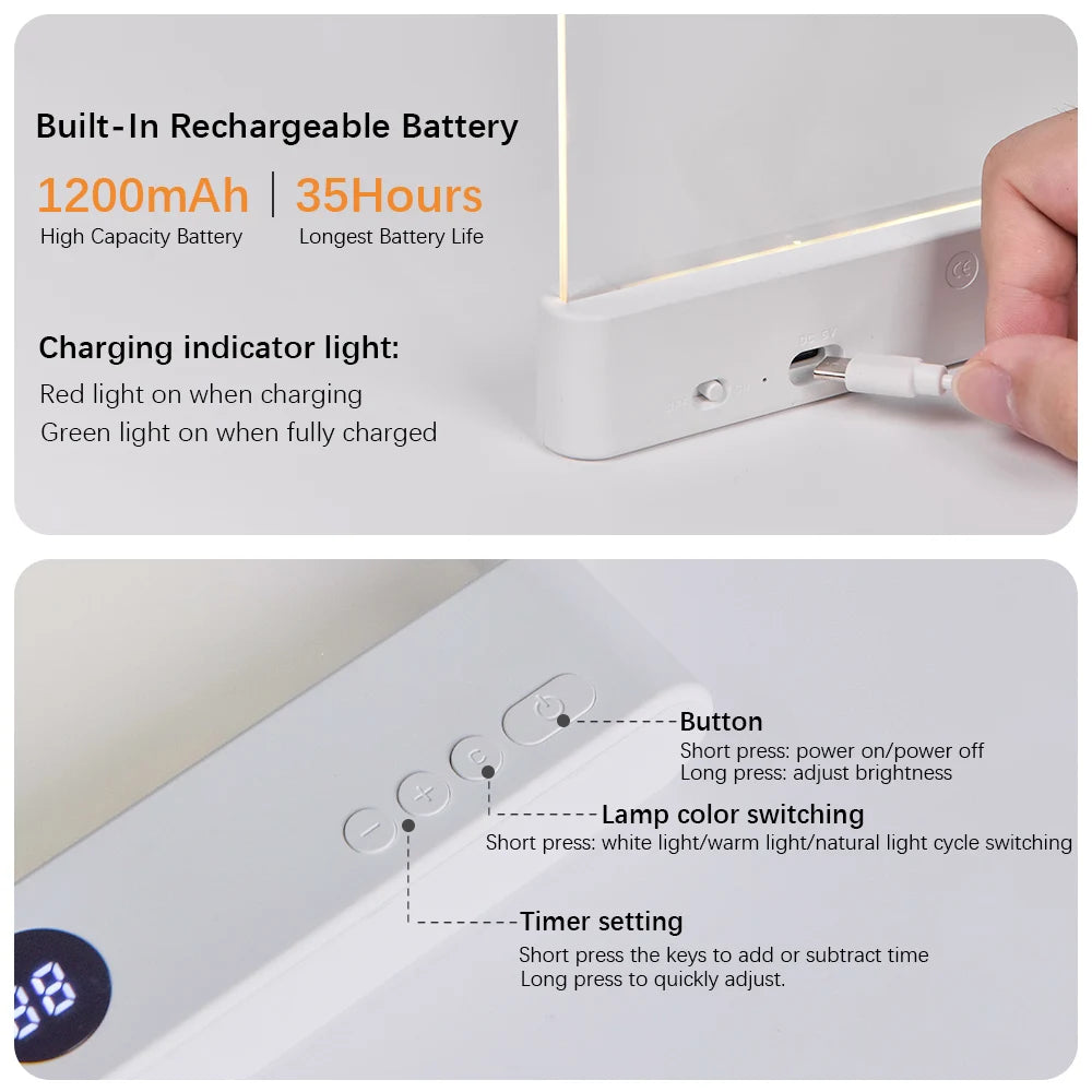LED Book Light and Night Light 2 in 1, 3 Color Temperatures & Stepless Dimming, USB Rechargeable Reading Light with Timer for Ni
