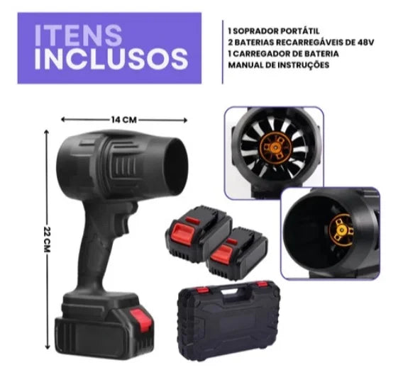 Portable turbo blower USB rechargeable 2 batteries Bivolt - Neverdie Store