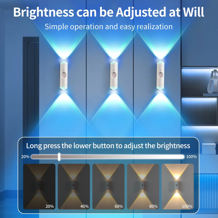 Smart RGB Double-head Wall Light Motion Sensor Magnetic Night Light Rechargeable Spotlight for Bedroom Closet Garden Room Decor