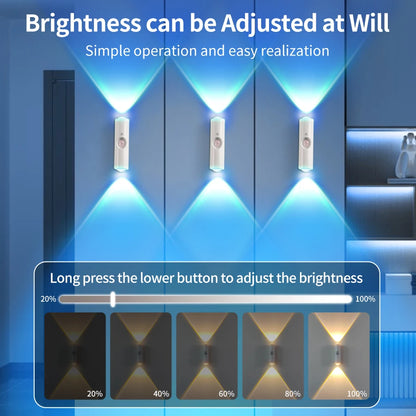 Smart RGB Double-head Wall Light Motion Sensor Magnetic Night Light Rechargeable Spotlight for Bedroom Closet Garden Room Decor
