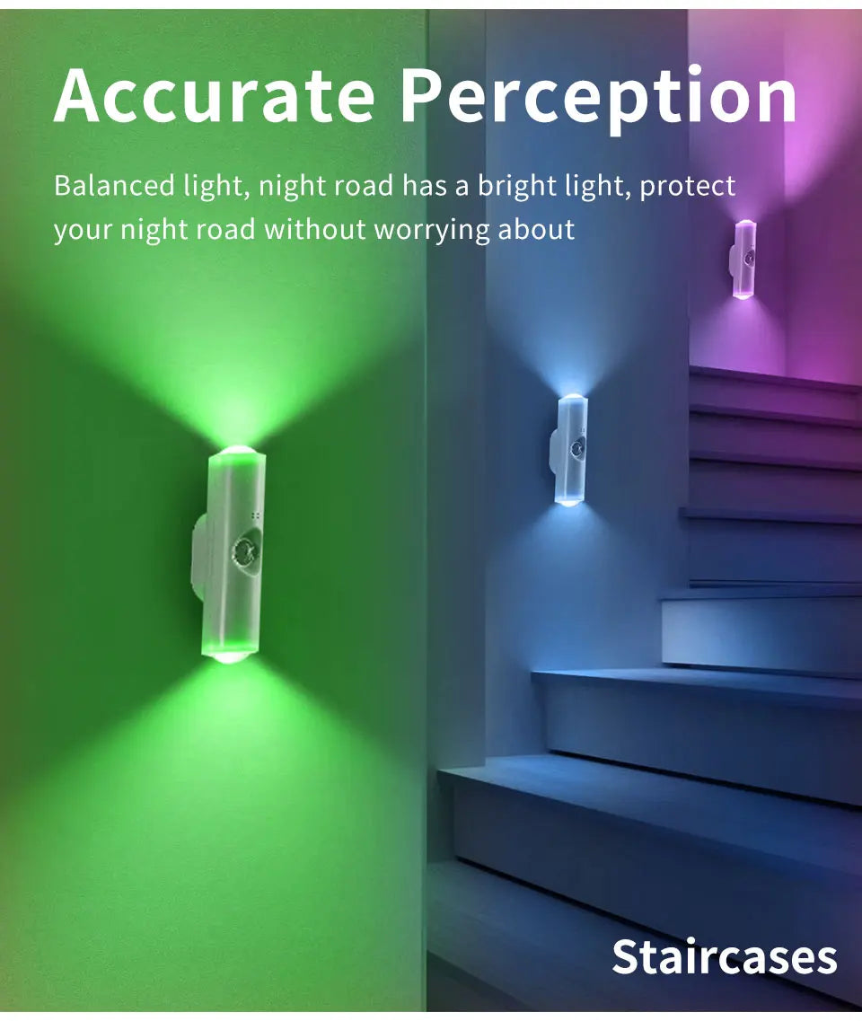 Smart RGB Double-head Wall Light Motion Sensor Magnetic Night Light Rechargeable Spotlight for Bedroom Closet Garden Room Decor