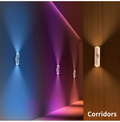 Smart RGB Double-head Wall Light Motion Sensor Magnetic Night Light Rechargeable Spotlight for Bedroom Closet Garden Room Decor