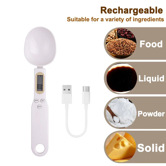 USB Recharge Kitchen Scale 500g/0.1g LCD Digital Measuring Food Flour Spoon Scale Mini Kitchen Tool for Milk Coffee