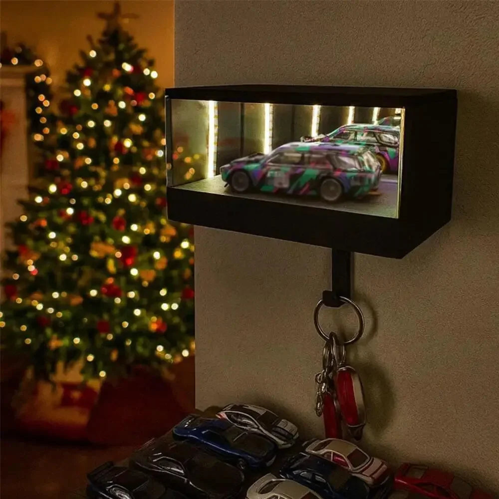 Garage Keychain Hanger Mirrored Car Key Holder for Wall Race Car Key Hooks Wall Mounted LED Light Glowing for Cars Lover Gift