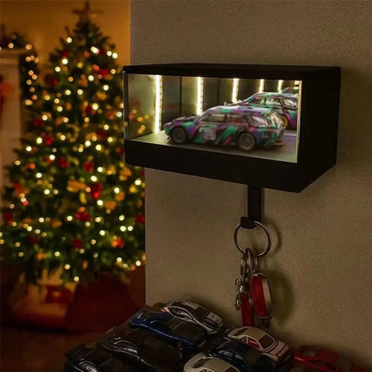 Garage Keychain Hanger Mirrored Car Key Holder for Wall Race Car Key Hooks Wall Mounted LED Light Glowing for Cars Lover Gift