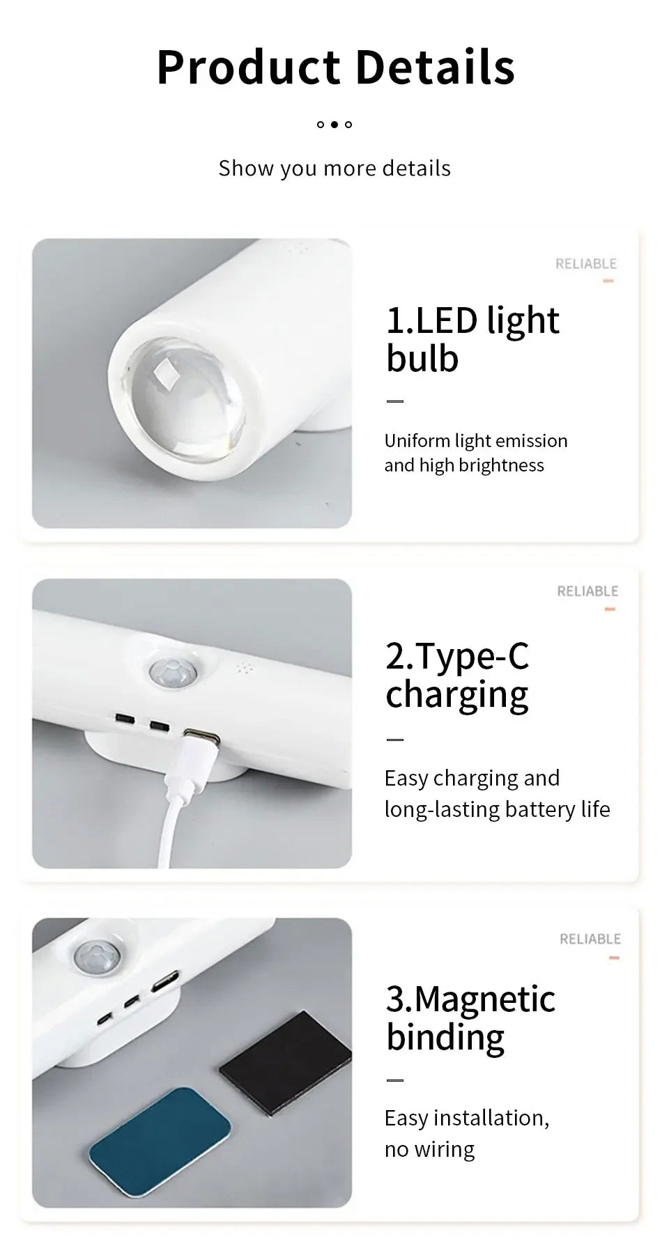 Smart RGB Double-head Wall Light Motion Sensor Magnetic Night Light Rechargeable Spotlight for Bedroom Closet Garden Room Decor