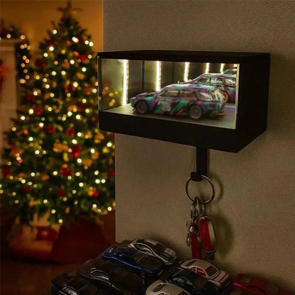 Garage Keychain Hanger Mirrored Car Key Holder for Wall Race Car Key Hooks Wall Mounted LED Light Glowing for Cars Lover Gift