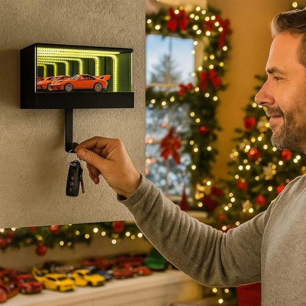 Garage Keychain Hanger Mirrored Car Key Holder for Wall Race Car Key Hooks Wall Mounted LED Light Glowing for Cars Lover Gift