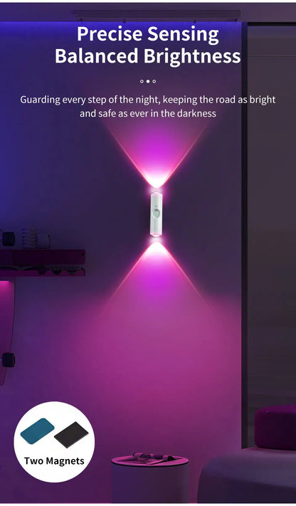 Smart RGB Double-head Wall Light Motion Sensor Magnetic Night Light Rechargeable Spotlight for Bedroom Closet Garden Room Decor