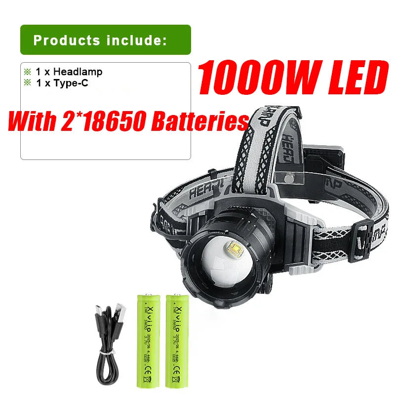 Lanterna de Cabeça LED 1000W Super Brilhante