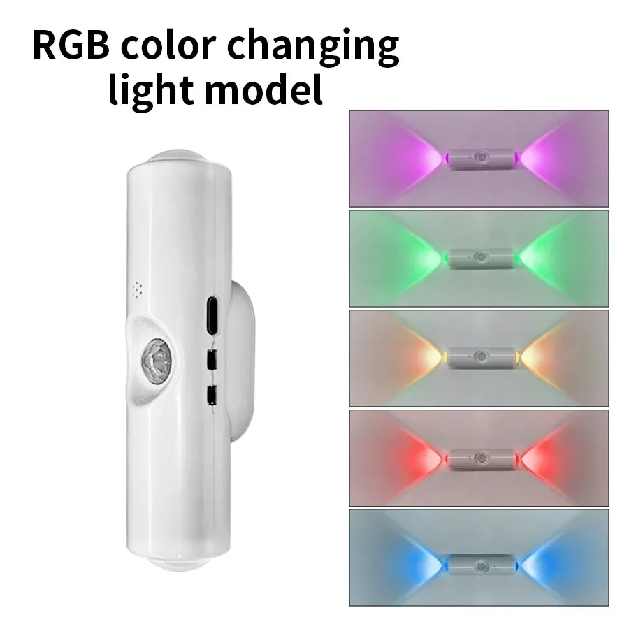 Smart RGB Double-head Wall Light Motion Sensor Magnetic Night Light Rechargeable Spotlight for Bedroom Closet Garden Room Decor