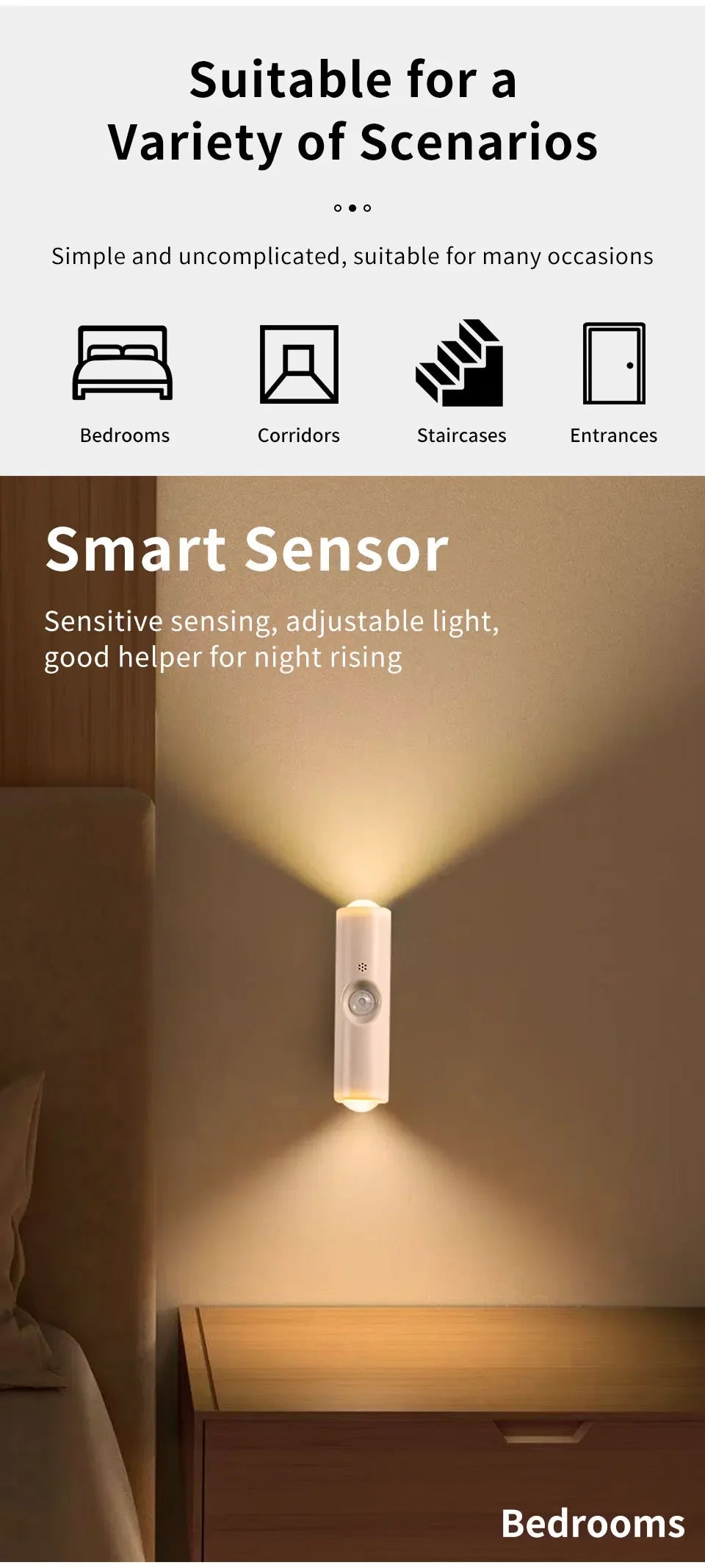 Smart RGB Double-head Wall Light Motion Sensor Magnetic Night Light Rechargeable Spotlight for Bedroom Closet Garden Room Decor