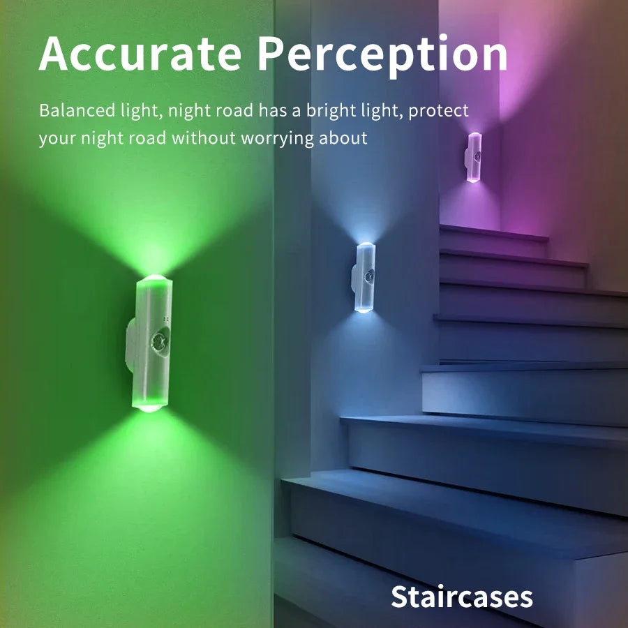 Smart RGB Double-head Wall Light Motion Sensor Magnetic Night Light Rechargeable Spotlight for Bedroom Closet Garden Room Decor