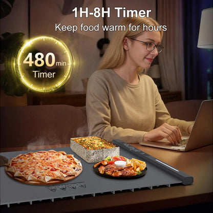Electric Food Warmer Plate Foldable Warming Tray Plate Warmer Mat Food Fast Heating Portable Electric Warming Tray 8 Tem Setting