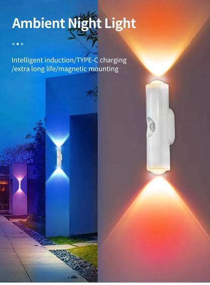 Smart RGB Double-head Wall Light Motion Sensor Magnetic Night Light Rechargeable Spotlight for Bedroom Closet Garden Room Decor