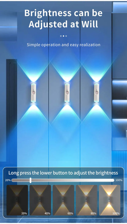 Smart RGB Double-head Wall Light Motion Sensor Magnetic Night Light Rechargeable Spotlight for Bedroom Closet Garden Room Decor
