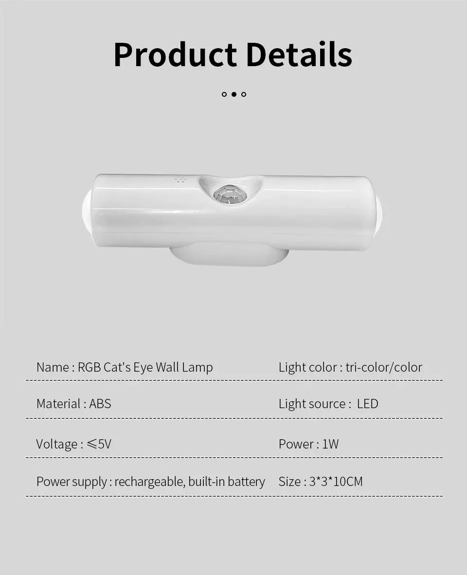 Smart RGB Double-head Wall Light Motion Sensor Magnetic Night Light Rechargeable Spotlight for Bedroom Closet Garden Room Decor