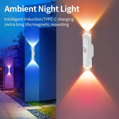 Smart RGB Double-head Wall Light Motion Sensor Magnetic Night Light Rechargeable Spotlight for Bedroom Closet Garden Room Decor