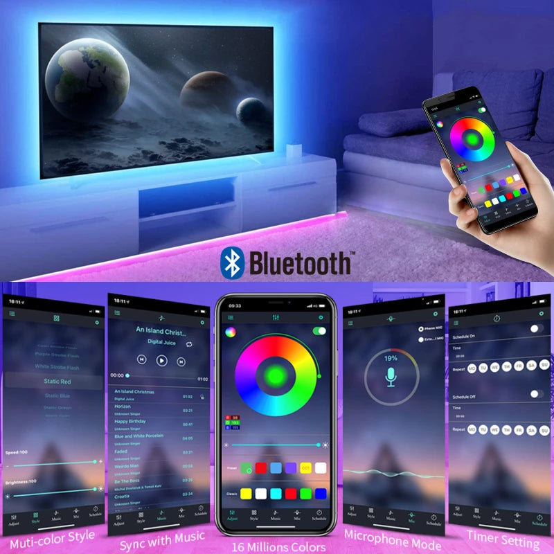 Fita de LED RGB com Bluetooth p/ Decoração