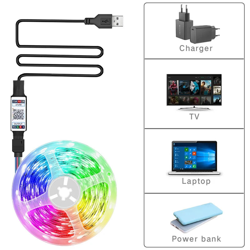 Fita de LED RGB com Bluetooth p/ Decoração
